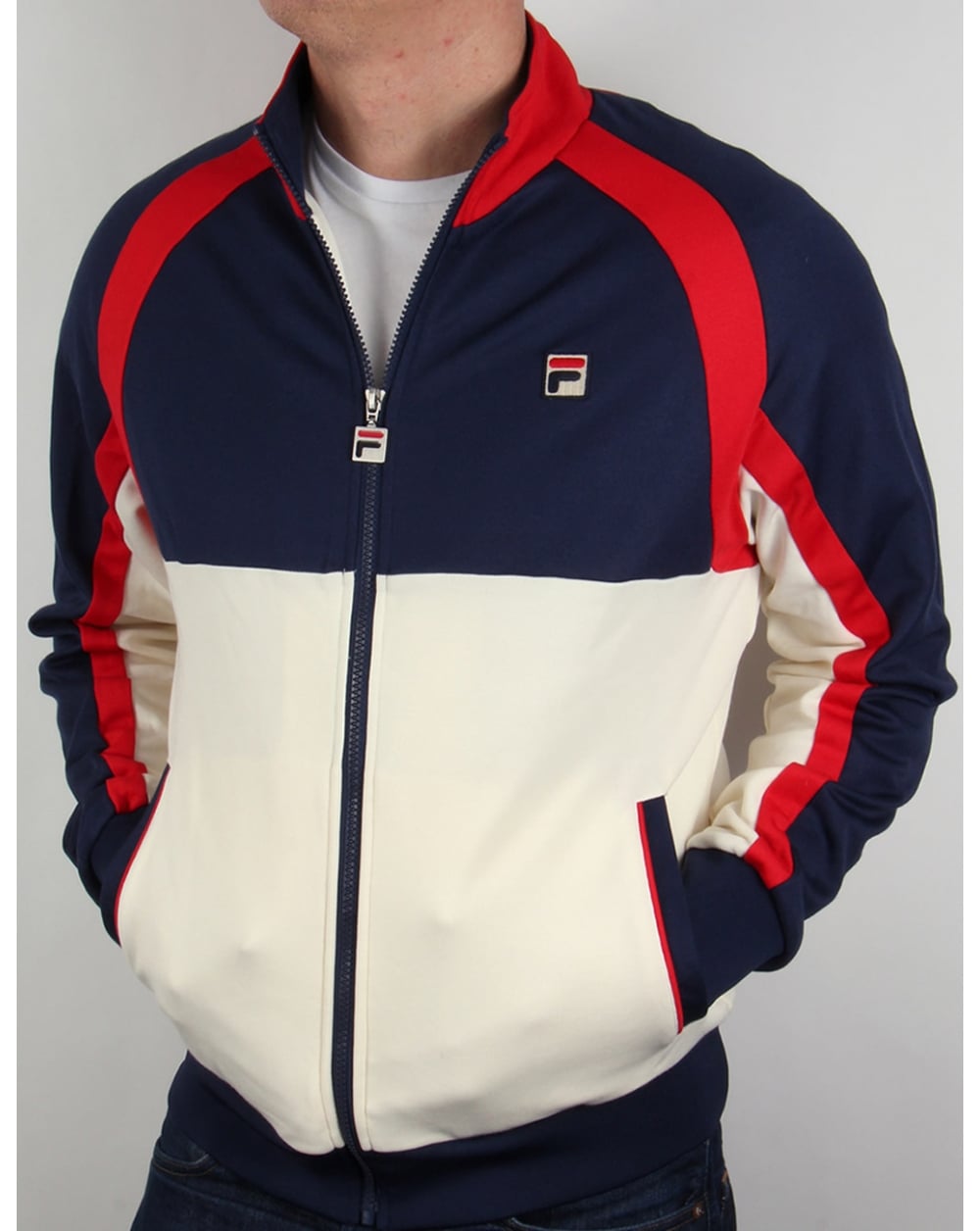 Fila Vintage 70er Original Trainingsjacke Marineblau/Rot/Gardenie