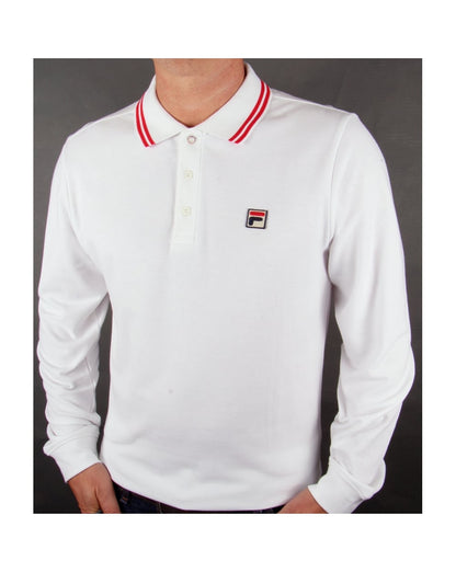 Fila Vintage Ace Langarm-Poloshirt Weiß 