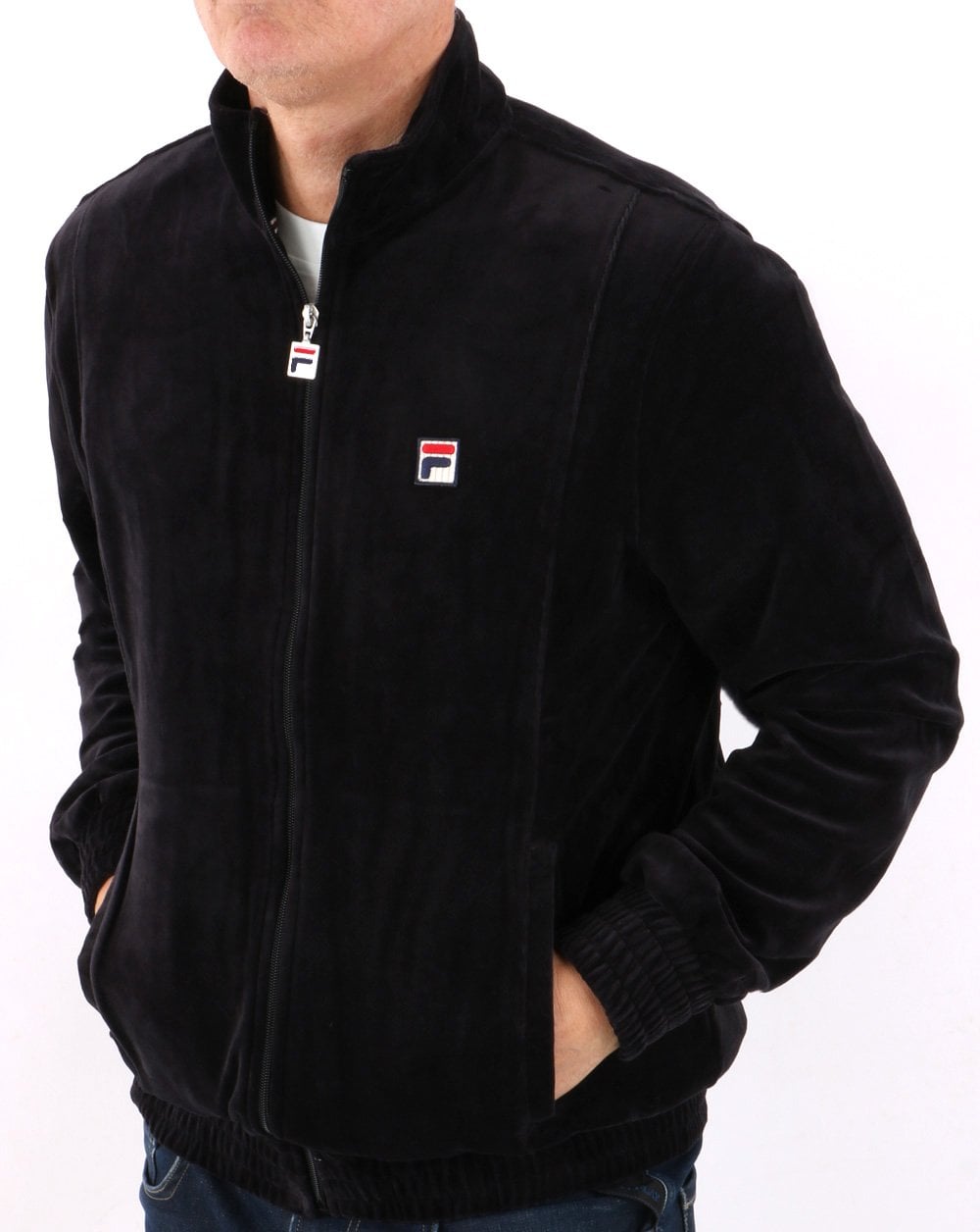 Fila Vintage Trainingsoberteil aus schwarzem Velours