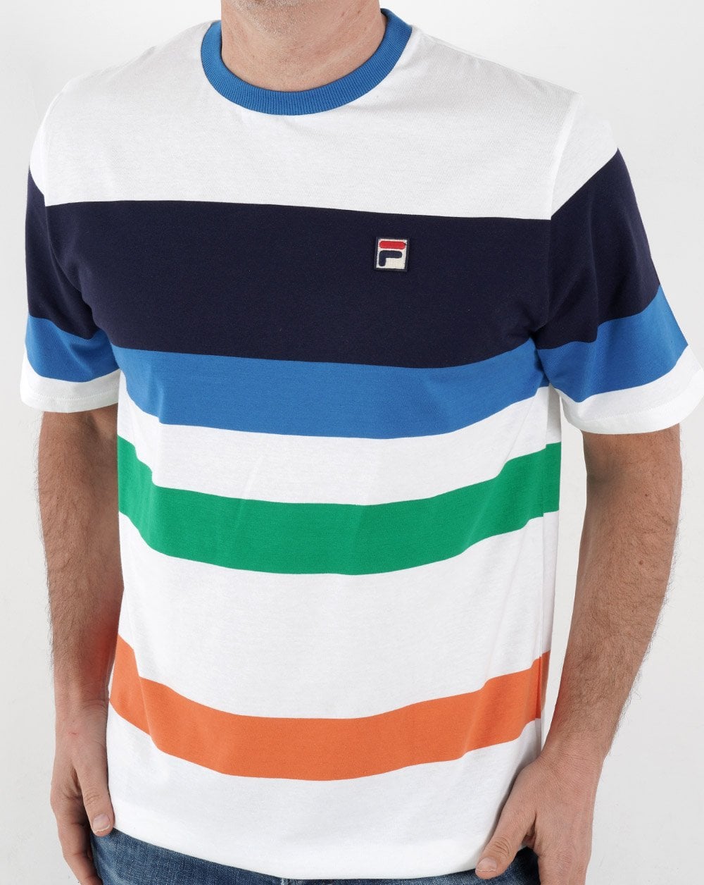 Fila – Vintage Block – T-Shirt mit mehreren Streifen in Weiß