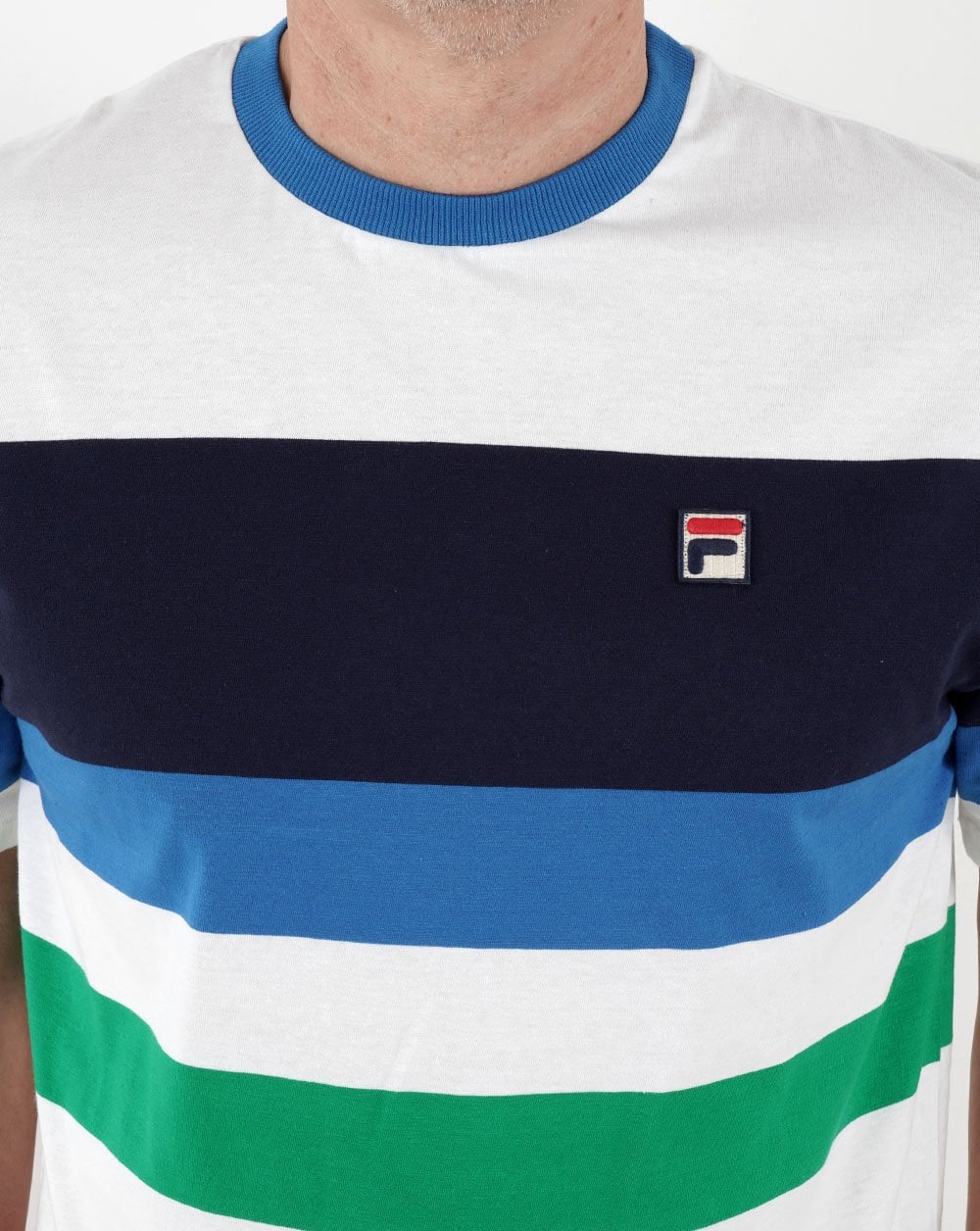 Fila – Vintage Block – T-Shirt mit mehreren Streifen in Weiß