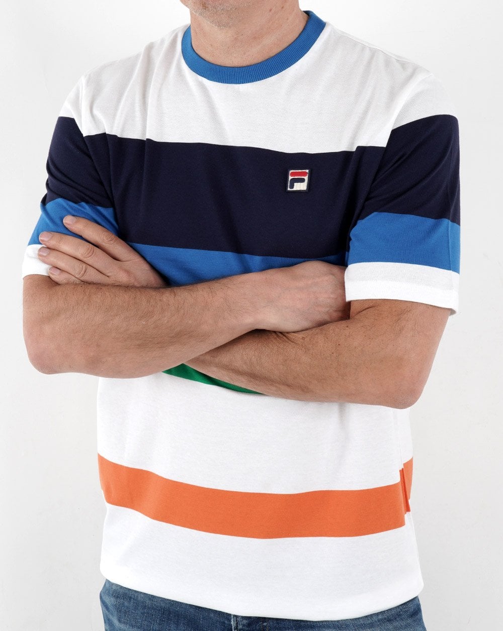 Fila – Vintage Block – T-Shirt mit mehreren Streifen in Weiß