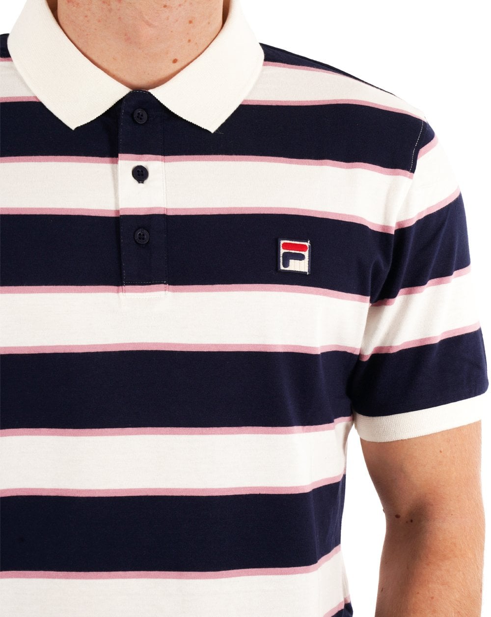Fila Vintage Block Striped Polo Navy Gardenia