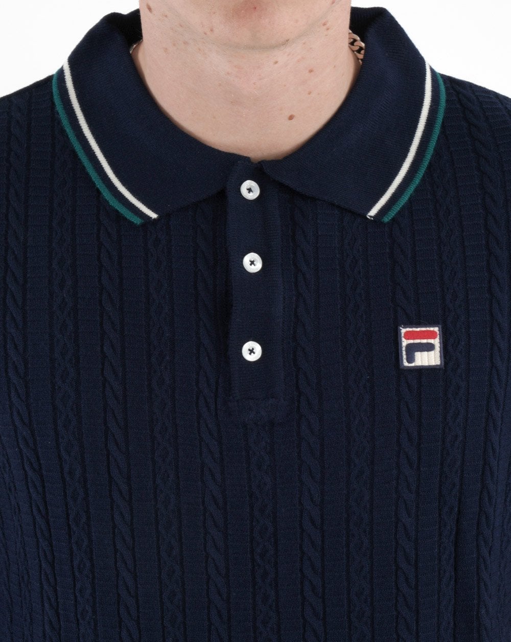 Fila Vintage Poloshirt mit Zopfmuster, Marineblau