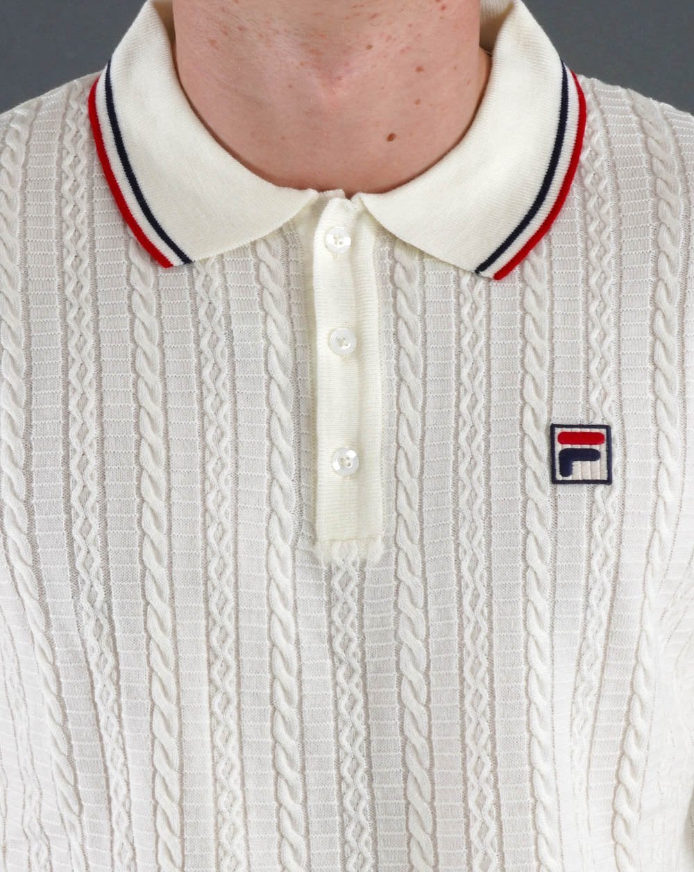Fila Vintage-Poloshirt mit Zopfmuster in Off-White