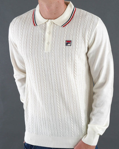Fila Vintage-Poloshirt mit Zopfmuster in Off-White