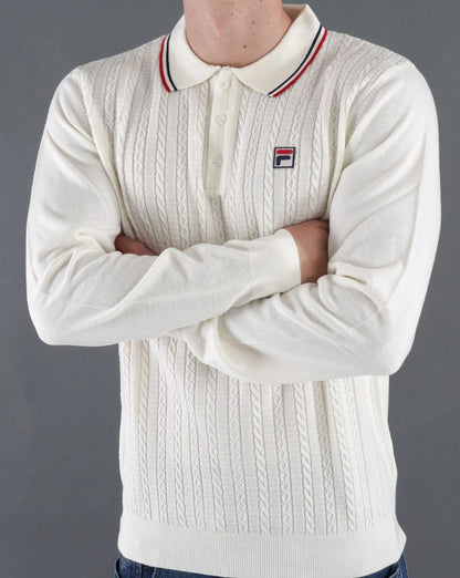 Fila Vintage-Poloshirt mit Zopfmuster in Off-White