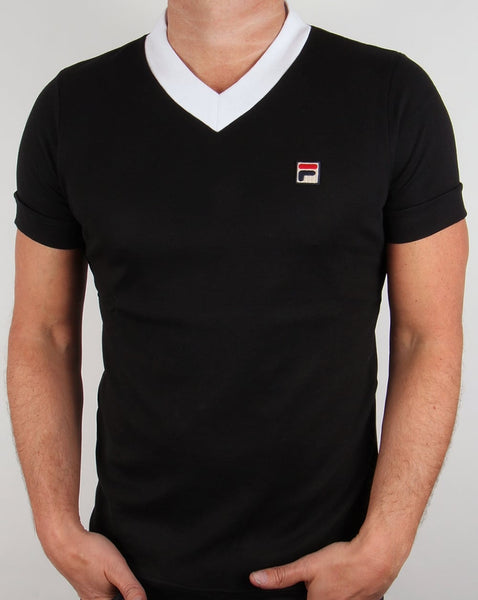 Fila Vintage Carrack V Neck T-shirt Black/White