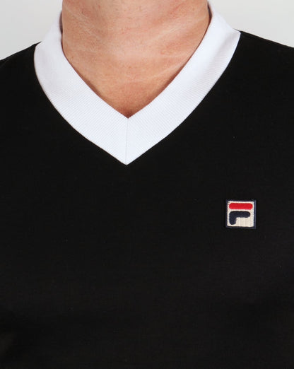 Fila Vintage Carrack T-Shirt mit V-Ausschnitt Schwarz/Weiß