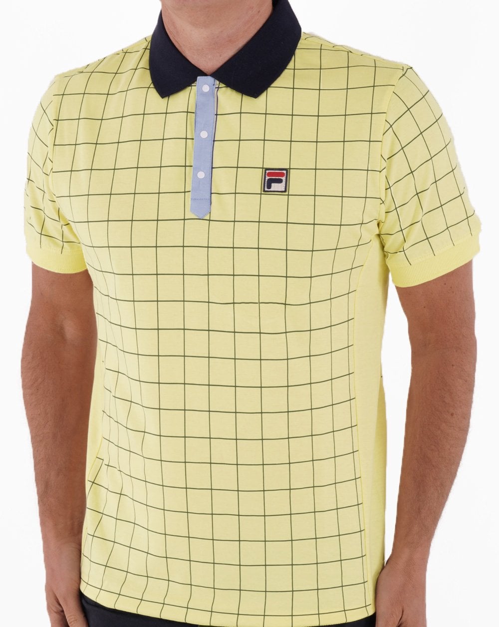 Fila Vintage Check Poloshirt Gelb/Marineblau/Himmelblau