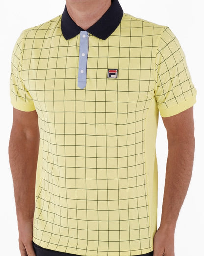 Fila Vintage Check Poloshirt Gelb/Marineblau/Himmelblau