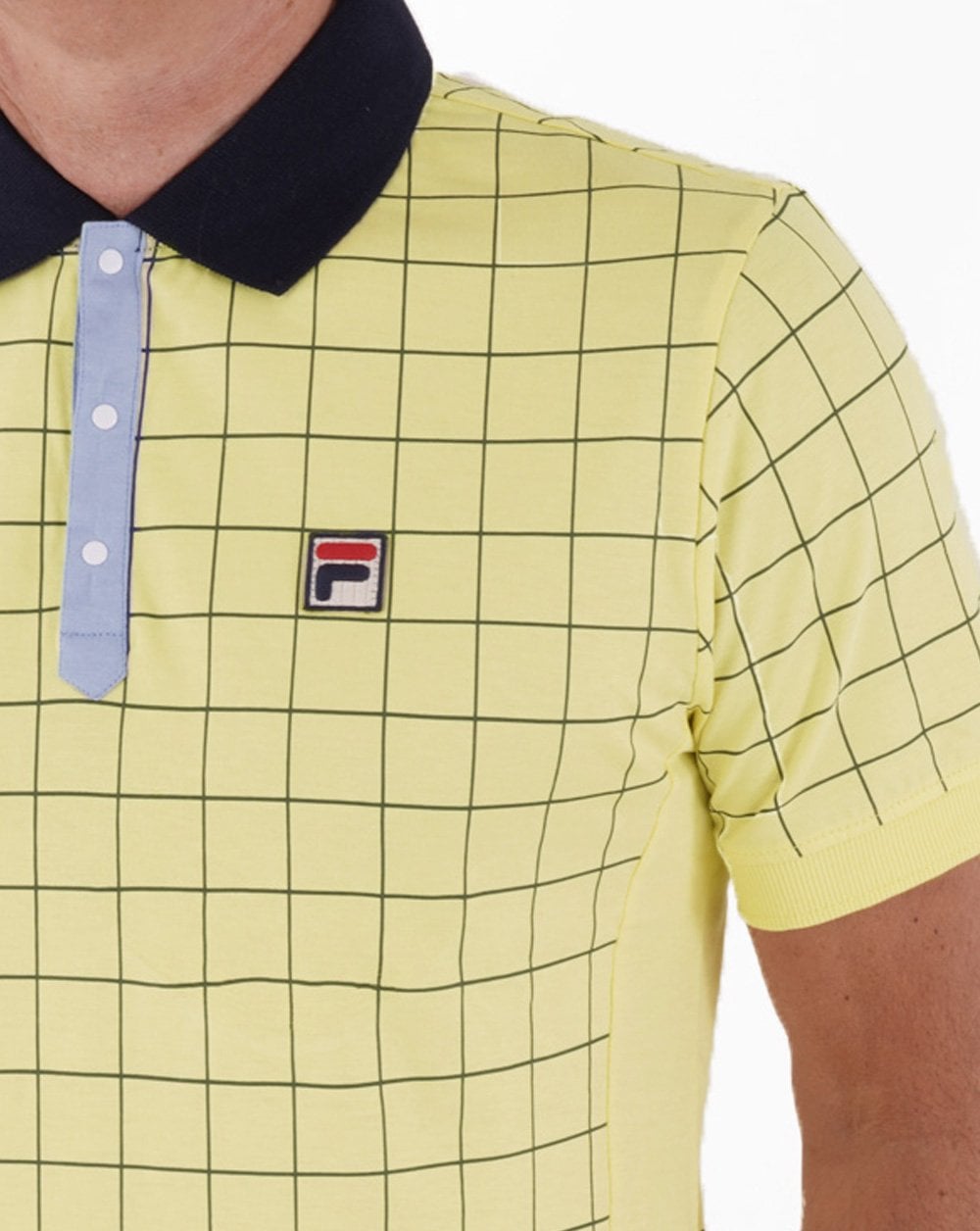 Fila Vintage Check Poloshirt Gelb/Marineblau/Himmelblau