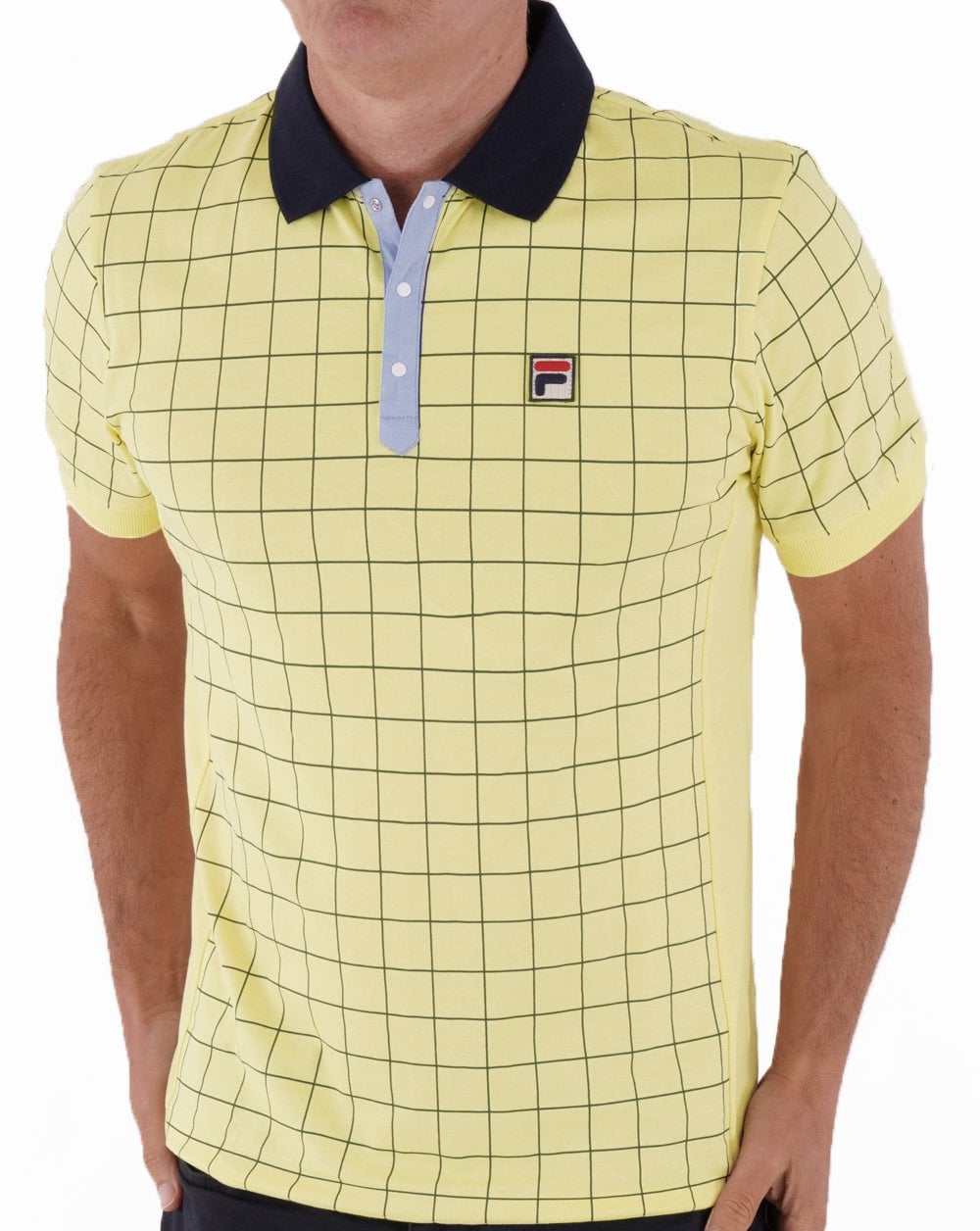 Fila Vintage Check Poloshirt Gelb/Marineblau/Himmelblau