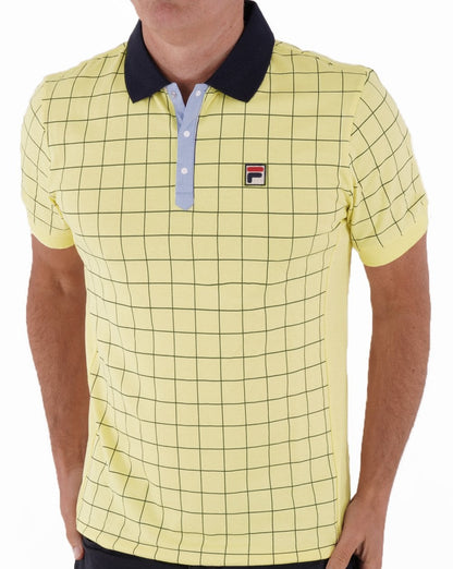 Fila Vintage Check Poloshirt Gelb/Marineblau/Himmelblau