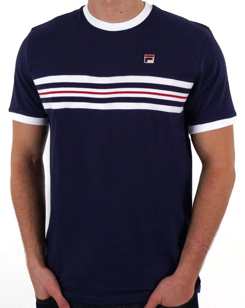 Fila Vintage Chest Striped T Shirt Navy