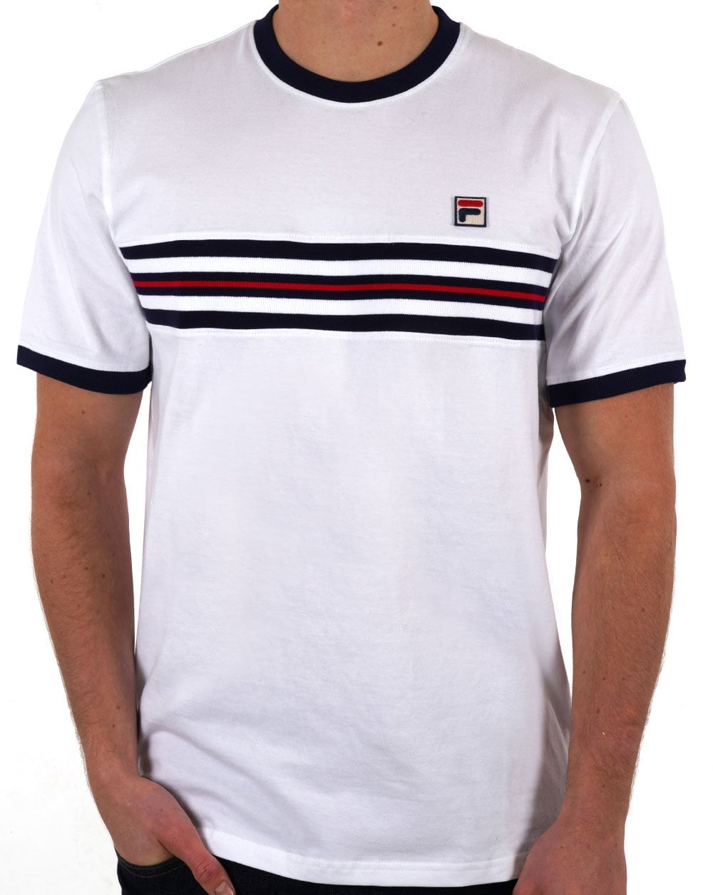 Fila Vintage Brust gestreiftes T-Shirt Weiß