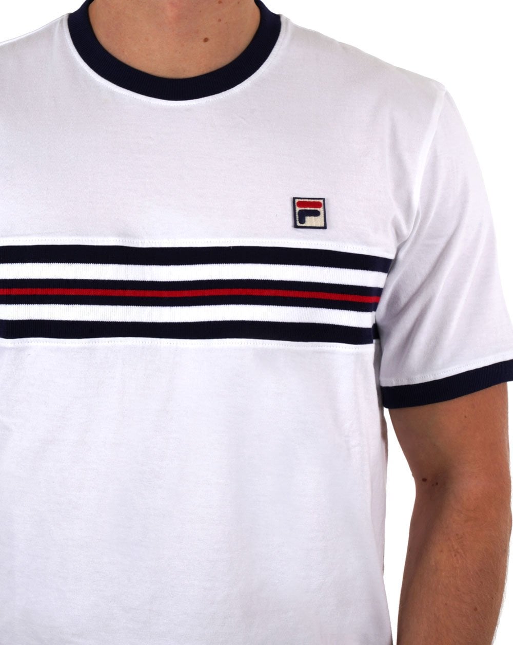 Fila Vintage Chest striped T Shirt White