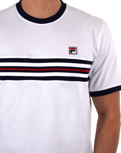 Fila Vintage Brust gestreiftes T-Shirt Weiß