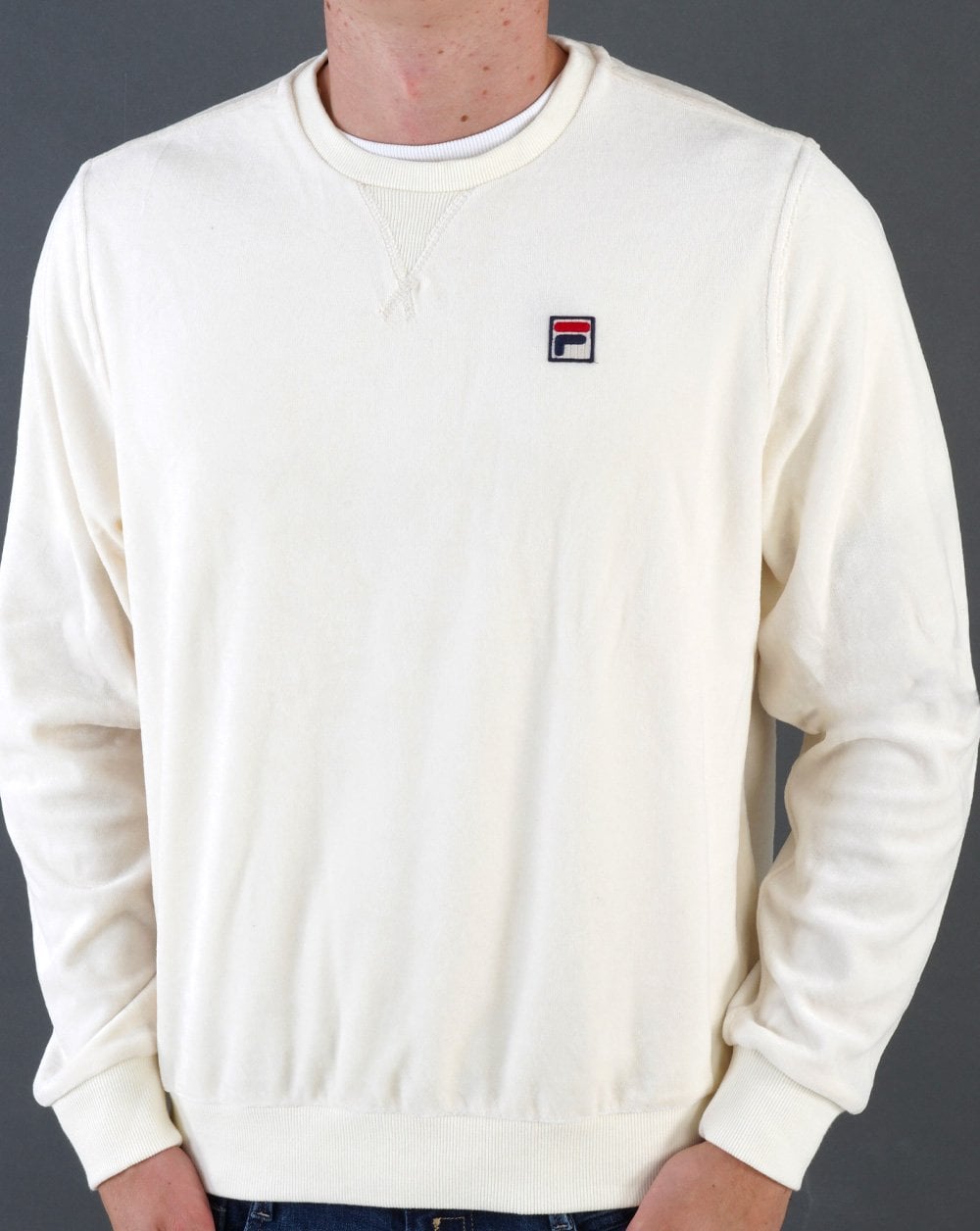 Fila Vintage – Edler Velours-Sweatshirt in gebrochenem Weiß
