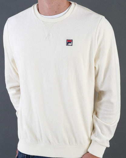 Fila Vintage – Edler Velours-Sweatshirt in gebrochenem Weiß
