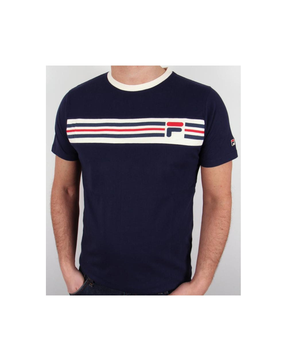 Fila Vintage (Scheibe) Stirnband Streifen T-Shirt Marineblau 
