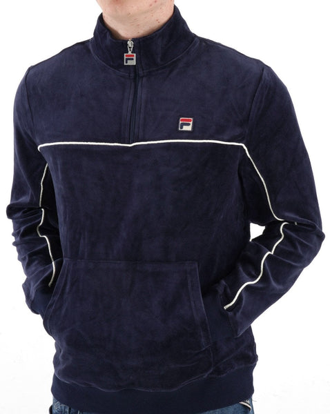 Fila Vintage Duke 1/4 Zip Velour Top Navy