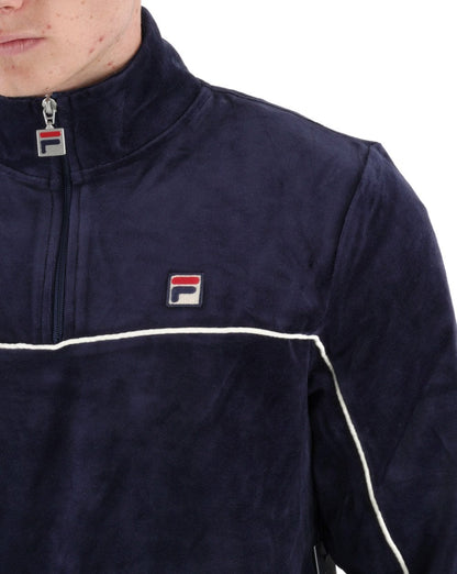 Fila Vintage Duke – Veloursoberteil mit 1/4-Reißverschluss, Marineblau