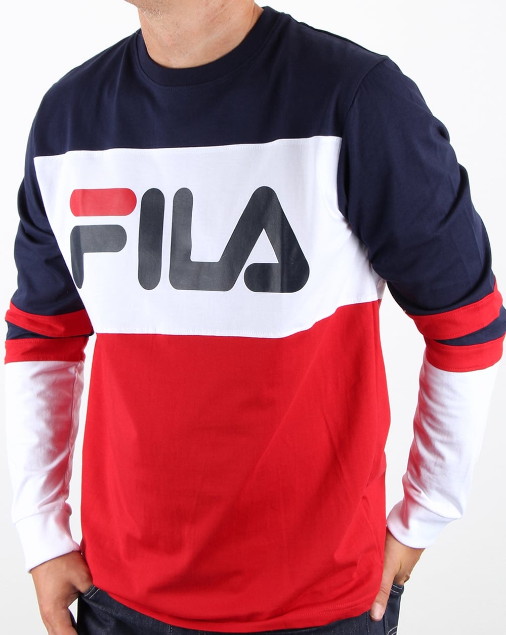 Fila Vintage Dylan Langarm-T-Shirt, Marineblau