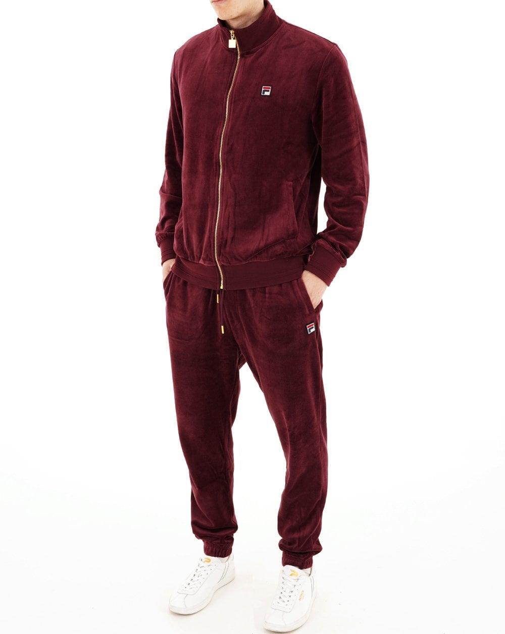 Fila Vintage Eddie Velours-Trainingshose, bordeauxrot