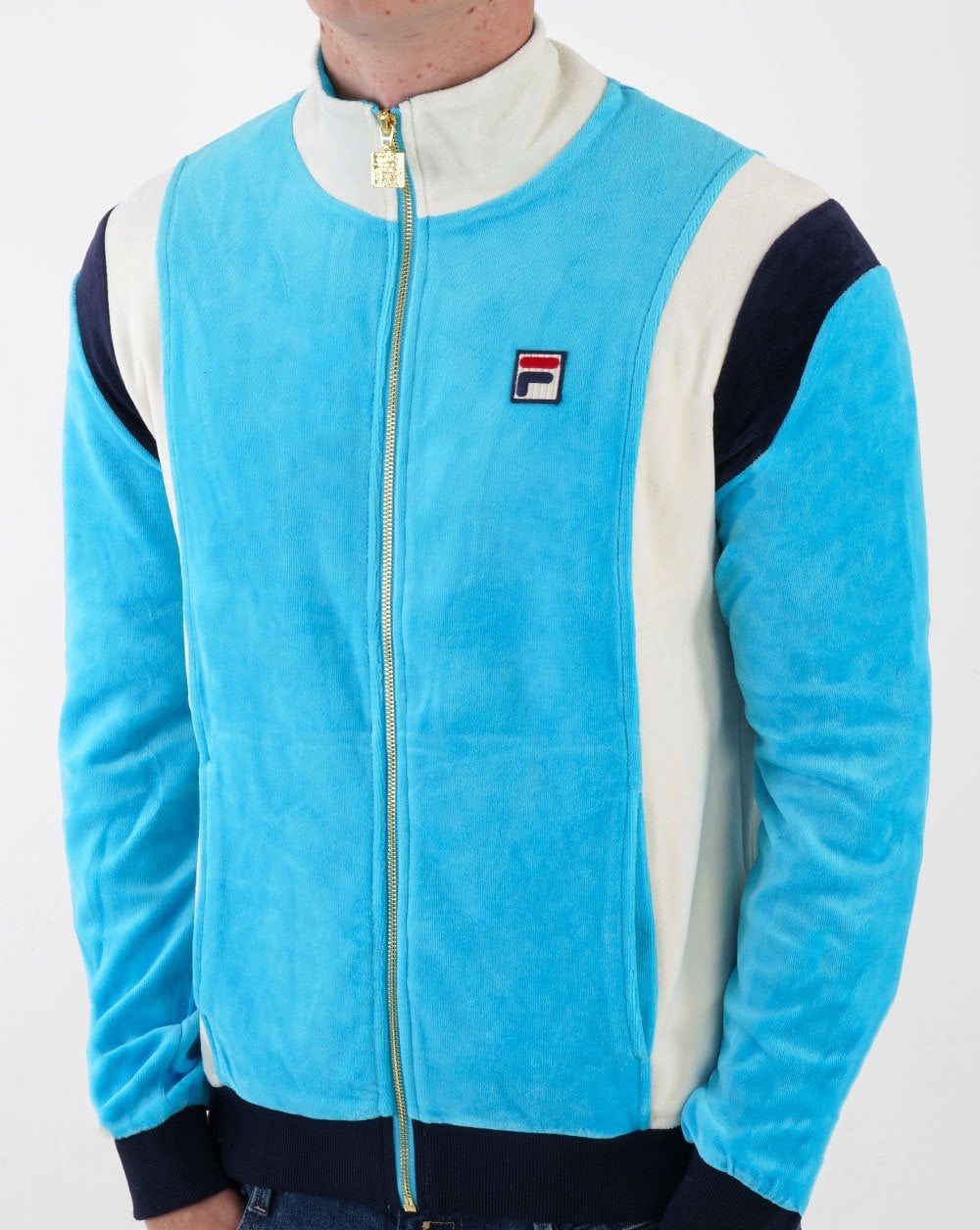 Fila Vintage Floyd Velour Track Top Aqua Blue/Off White/Navy