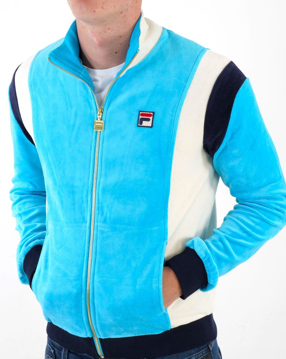 Fila Vintage Floyd Velour Track Top Aqua Blue/Off White/Navy