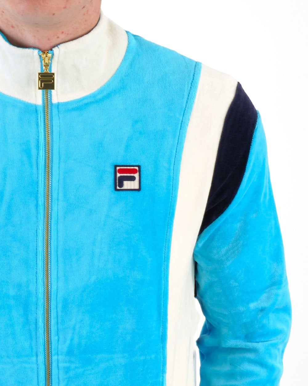 Fila Vintage Floyd Velours Trainingsjacke Aquablau/Off-White/Marineblau