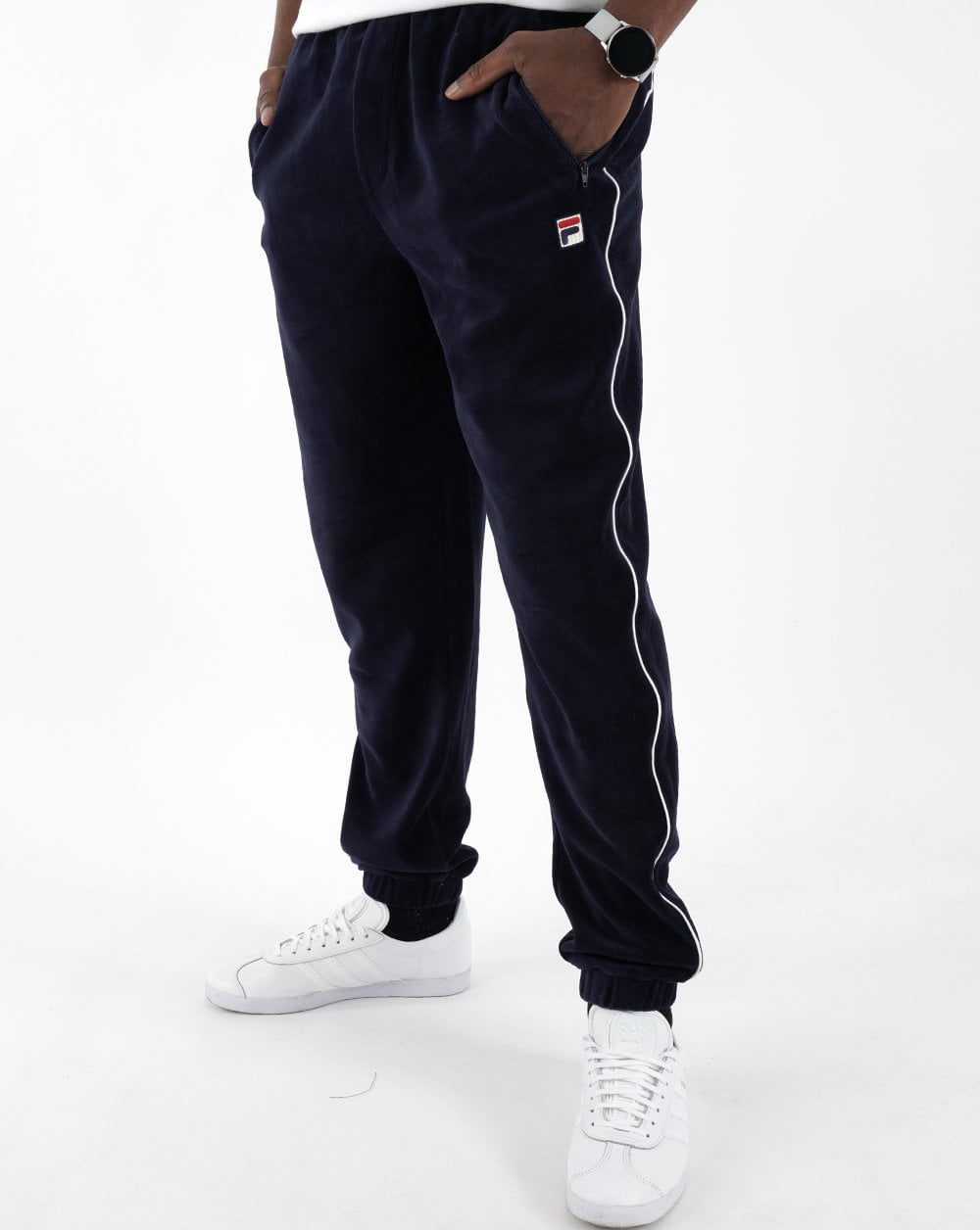 Fila Vintage Frankie Velours-Trainingshose Marineblau/Weiß