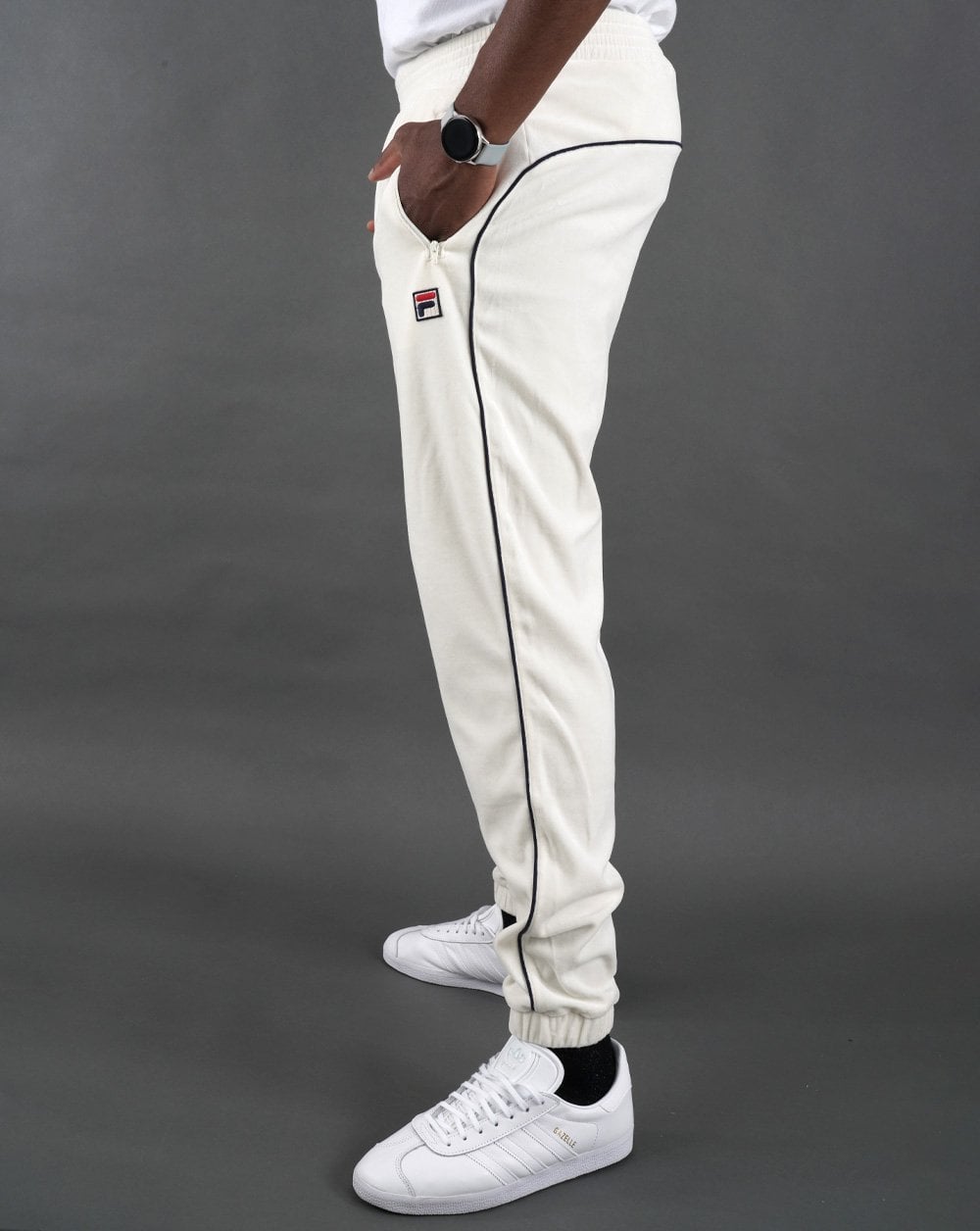 Fila Vintage Frankie Velours Trainingshose Off White/Marineblau