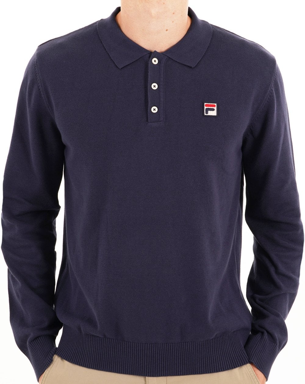 Fila Vintage Strickpolo Langarm Marineblau