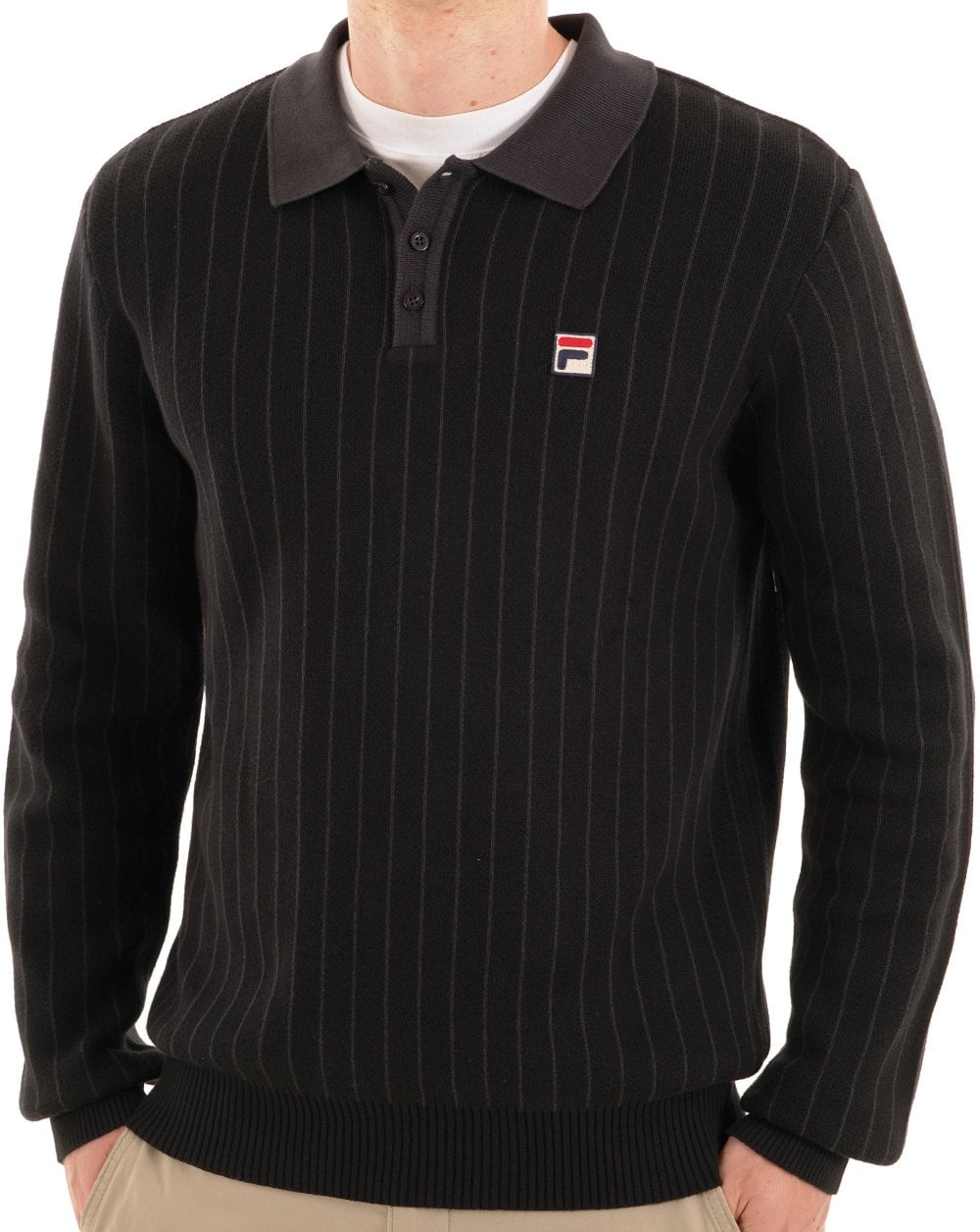 Fila Vintage Kobe Strickpolo Schwarz Anthrazit