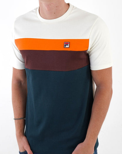 Fila Vintage Leary T-Shirt Dunkelblaugrün/Braun/Off-White