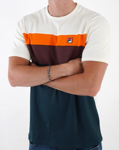 Fila Vintage Leary T-Shirt Dunkelblaugrün/Braun/Off-White