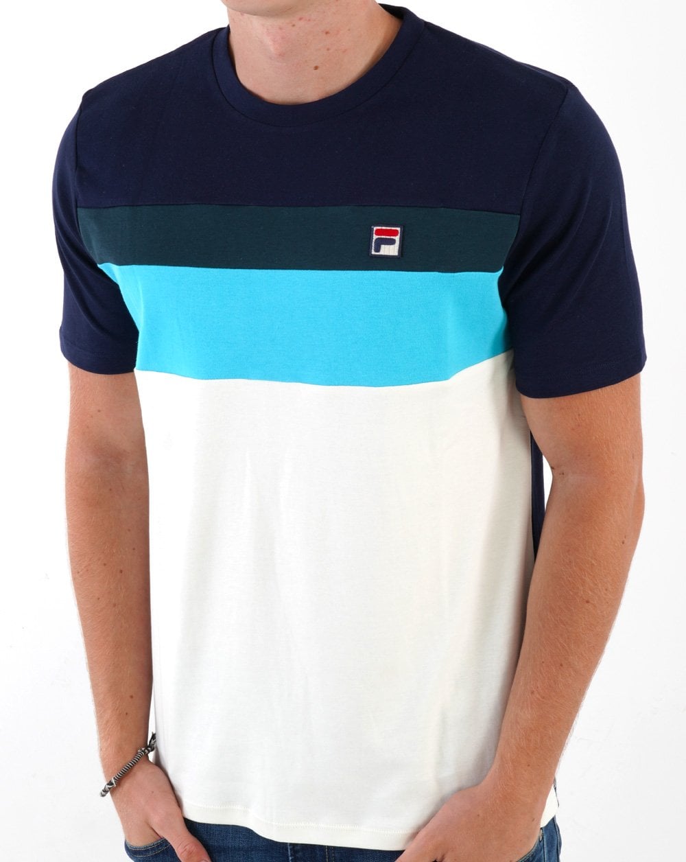 Fila Vintage Leary T-Shirt Off White/Blau/Dunkelblaugrün