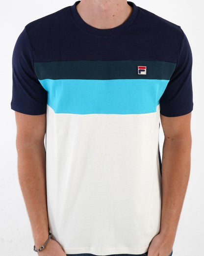 Fila Vintage Leary T-Shirt Off White/Blau/Dunkelblaugrün
