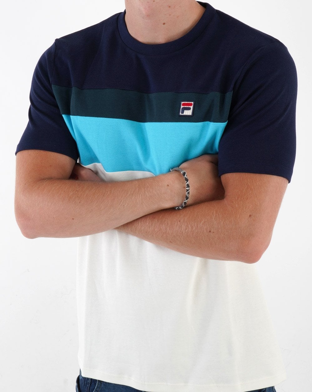 Fila Vintage Leary T-Shirt Off White/Blau/Dunkelblaugrün
