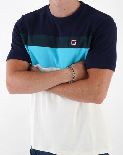 Fila Vintage Leary T-Shirt Off White/Blau/Dunkelblaugrün