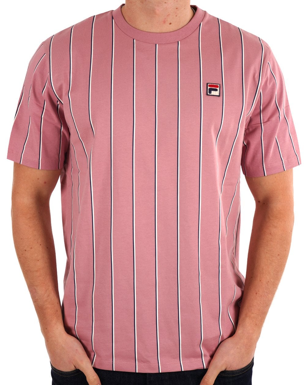Fila Vintage Lee Gestreiftes T-Shirt Fingerhut Pink