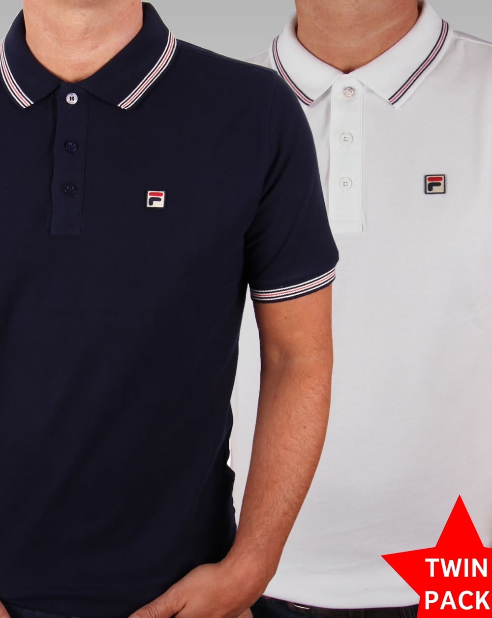Fila Vintage Matcho 3 Poloshirt im Doppelpack, Weiß/Marineblau