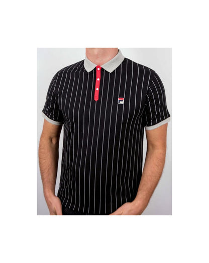 Fila Vintage Mk1 Settanta Poloshirt Schwarz/Grau/Rot