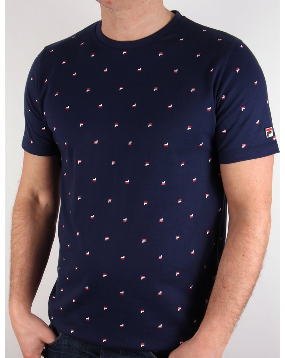 Fila Vintage T-Shirt mit mehreren Logos in Marineblau