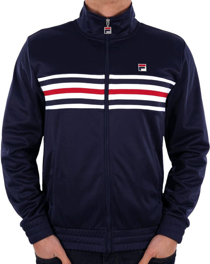 Fila – Vintage – Trainingsjacke mit mehreren Streifen in Marineblau