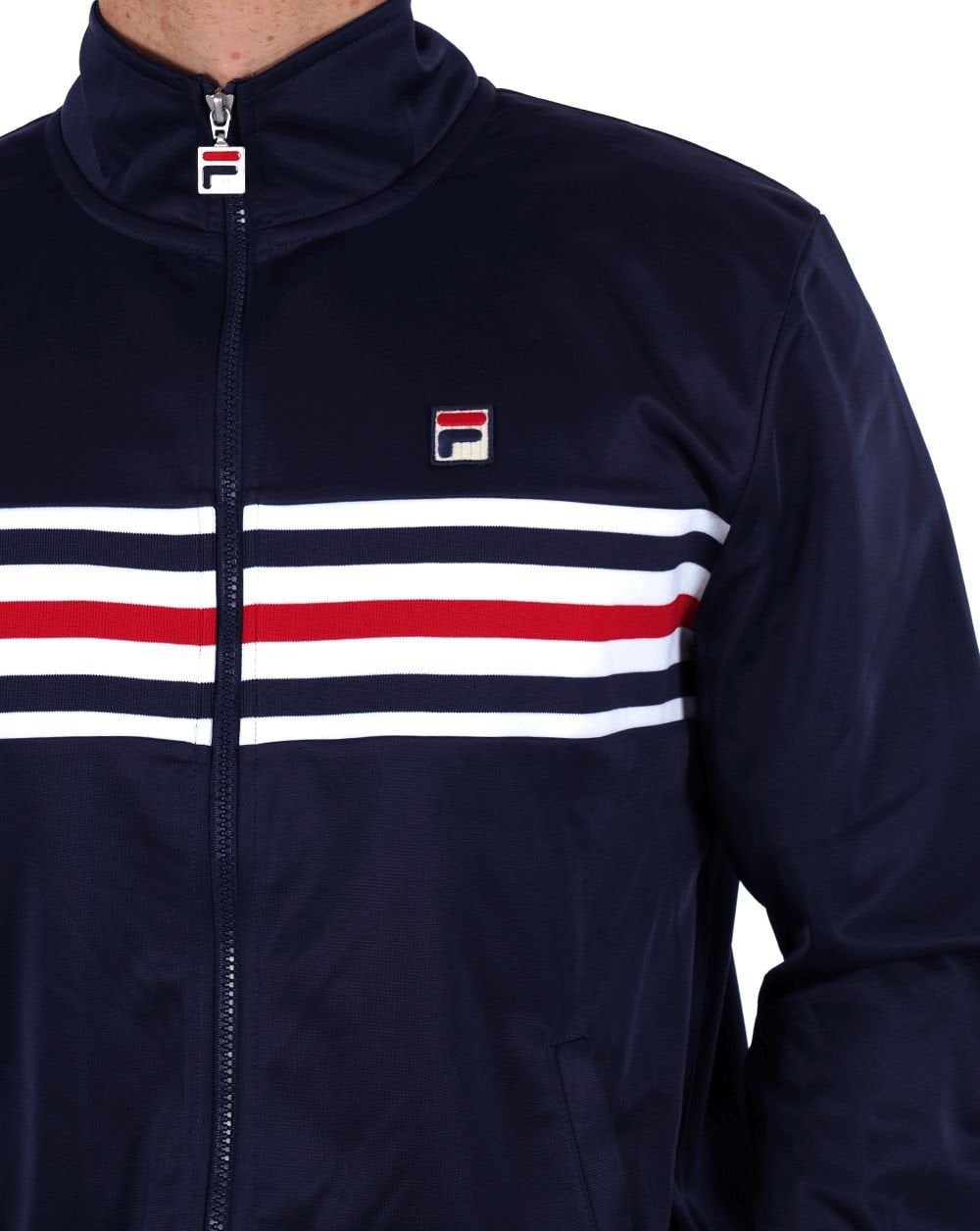 Fila – Vintage – Trainingsjacke mit mehreren Streifen in Marineblau