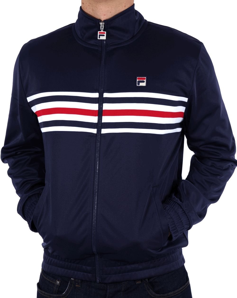 Fila – Vintage – Trainingsjacke mit mehreren Streifen in Marineblau