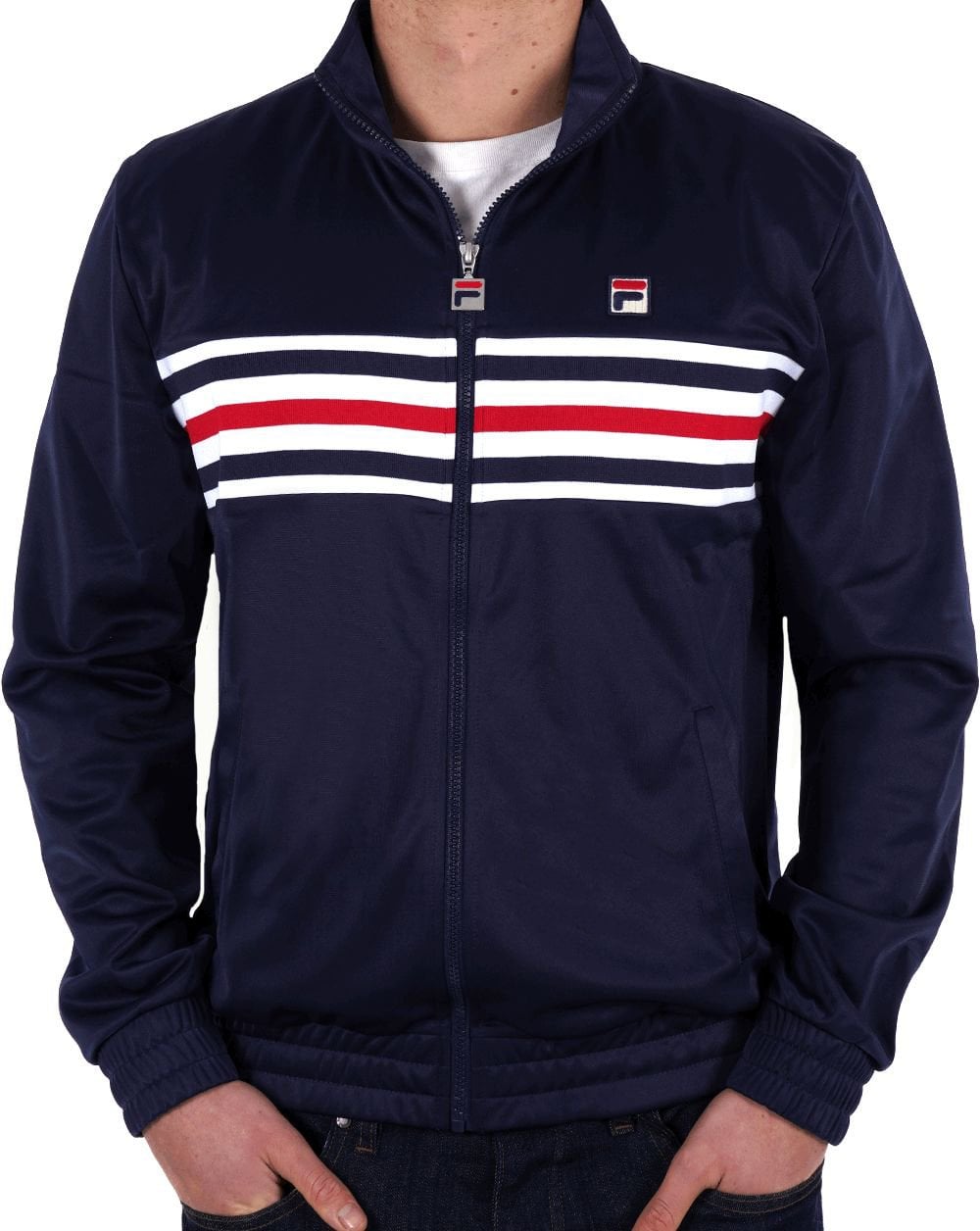 Fila – Vintage – Trainingsjacke mit mehreren Streifen in Marineblau
